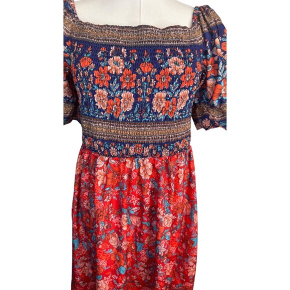 NEW Bohemian Large Floral Boho Maxi Dress Smocked Bodice & Puff Sleeves - Picture 2 of 12